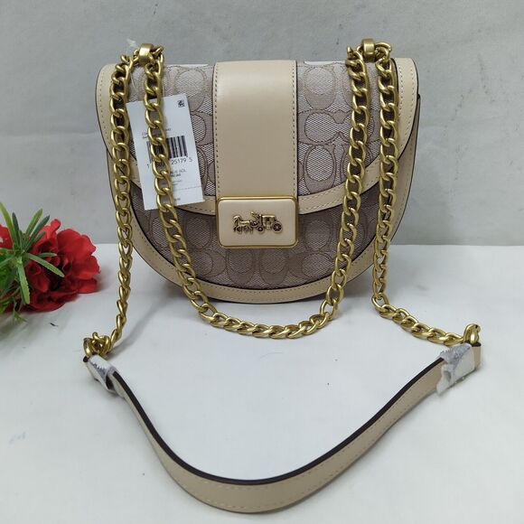 Coach Alie Signature Jacquard Ivory Chain Strap Crossbody Bag - NWT $550 - Picture 2 of 16
